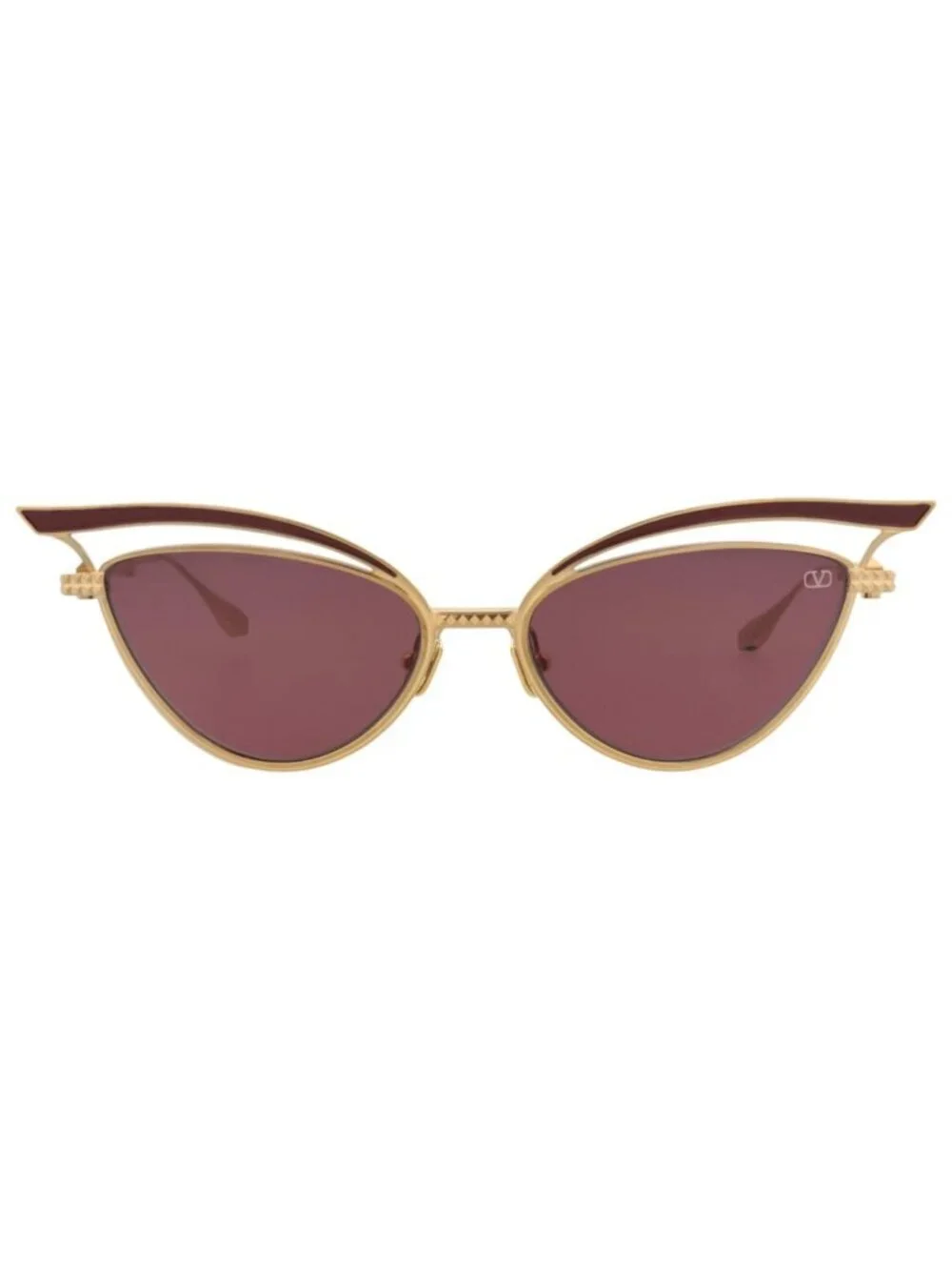 New Valentino Women's Sunglasses Cat Eye Titanium Frame Gold Gold Bordeaux